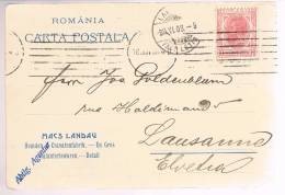 Romenia, 1908, For Lausanne - Brieven En Documenten