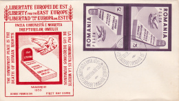 #BV2350    SPAIN, EXIL, HUMAN RIGHTS, COMUNIST PEACE,   1959, 2X  FDC,  STAMPS IN PAIR, NON-DANTELES ROMANIA. - FDC