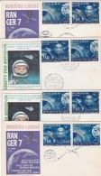 #BV2355    SPAIN, EXIL, COSMOS, MOON, 4X  FDC,  1964, 2X STAMPS IN PAIR, ROMANIA. - FDC