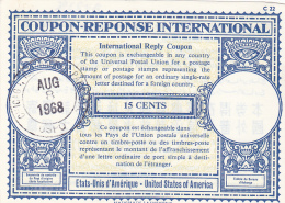 #BV2396    COUPON-REPONSE INTERNATIONAL,  1968, USA. - UPU (Unione Postale Universale)
