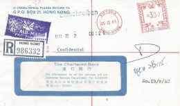 Hong Kong 1981 Victoria Chartered Bank Universal “Automax” U204 Meter Franking Registered Cover - Briefe U. Dokumente