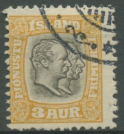 Island 1907 Dienstmarke Könige Christian U. Frederik 3 Aurar, D 24 Gestempelt - Dienstzegels