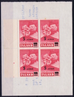 Iceland: Fa 326 V1 , Mi Nr 292 4-block With Left Top Stamp 3 Stripes Instead Of 2 Under Auer Stamps Are MNH/** - Nuevos