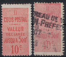 France - Timbre Pour Colis Postaux YT N° 6 Neuf * + Oblitéré " Valeur Déclarée " 10c Rouge Dentelé 11 - Neufs