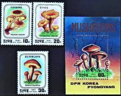 COREE Du NORD Champignons, Champignon, Mushrooms, Setas, Yvert 1857/59 + BF45 ** MNH - Funghi