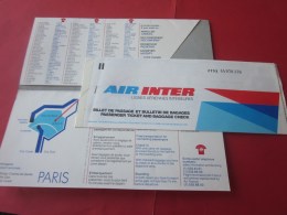 BILLET EMBARQUEMENT AVION AIR INTER TITRE TRANSPORT TICKET LIGNE AERIENNE  TOULON/PARIS  AIRPORT 1978 - Europe