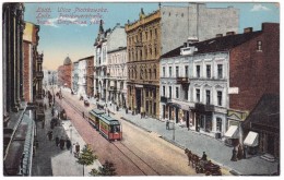 #6351 Poland, Lodz Old  Postcard Unused: Piotrowska Street, Tram, Animated, KuK Military Pmk On Backside - Polen