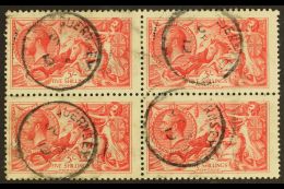 1918-19 5s Rose-red Seahorse, Bradbury Printing, SG 416, Good Used BLOCK OF FOUR With Cds Cancels. (4 Stamps) For... - Sin Clasificación