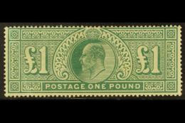 1911-13 £1 Deep Green, SG 320, Mint, Diagonal Corner Gum Crease, Fine Frontal Appearance.  For More Images,... - Non Classificati