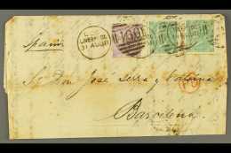 1868 (31st Aug) Folded Letter From Liverpool To Barcelona, Bearing 6d  With Hyphen & 2 X 1s Green, Plate 4,... - Sonstige & Ohne Zuordnung