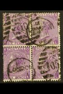 1867-80 6d Mauve Plate 8, SG 109, Used BLOCK Of 4, Centered To Upper Left, A Few Short Perfs At Top, Fresh Colour.... - Sonstige & Ohne Zuordnung