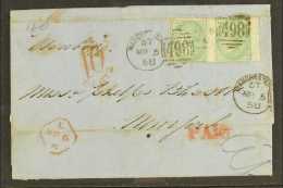1858 TRANSATLANTIC DOUBLE RATE 1858 (5 Mar) Entire To New York Bearing Two Examples Of The 1856 1s Green, SG.72,... - Sonstige & Ohne Zuordnung