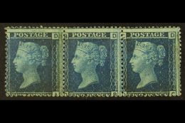 1858 2d Blue, SG 45, Plate 9, Mint STRIP OF THREE (two Stamps Never Hinged), Centred Low And Left. For More... - Sonstige & Ohne Zuordnung