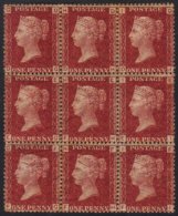 1858 1d Red Plate 216, A Lovely NEVER HINGED MINT Block Of Nine, One Lower Stamp With Vertical Perfs Separated... - Andere & Zonder Classificatie