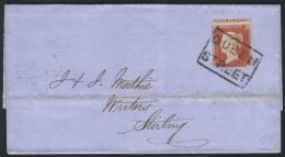 1855 GLASGOW LOCAL - QUEEN STREET A Very Fine Strike Of The Boxed Cancel, Tying 1d Red To Entire To Stirling,... - Autres & Non Classés