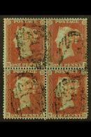 1854-57 1d Red-brown Wmk Small Crown Perf 16 Die I, SG 17, Used BLOCK Of 4 ('MA' To 'NB'), Slightly Centered To... - Altri & Non Classificati