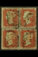 1854-57 1d Red-brown Wmk Small Crown Perf 16 Die I, SG 17, Used BLOCK Of 4 ('MA' To 'NB'), Slightly Centered To... - Other & Unclassified
