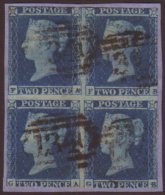 1841-51 2d Blue, SG 14, Block Of 4 On Piece, Close Cut / Cut Into Margins, Fresh Colour, Multiple Bristol "134"... - Sonstige & Ohne Zuordnung