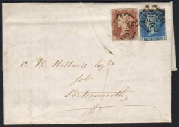 1841 MIXED FRANKING. 1842 (3 Dec) Beautiful EL From London To Portsmouth Bearing 1841 1d Red (3+ Margins) & 2d... - Other & Unclassified