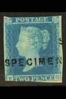 1841 2d Blue 'KG' Plate 4 With "SPECIMEN" Handstamp, SG 14s (Spec E1(2)s), Unused With 2 Margins (possibly Clear... - Otros & Sin Clasificación