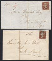 1841 1d Red Plate 21, Two Entires, Each Bearing A Fine Four Margined Stamp Lettered "RD" And "TH", Cancelled By... - Otros & Sin Clasificación