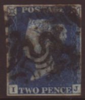 1840 2d Blue 'IJ' Plate 2, SG 5, Used With Several Black Maltese Cross Postmarks, 3+ Margins, Small Corner Crease.... - Other & Unclassified