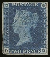 1840 2d Blue 'DD' Plate 2 With BLUE MALTESE CROSS POSTMARK, SG 5e, With 4 Good Neat Margins & Lovely Fresh... - Sonstige & Ohne Zuordnung