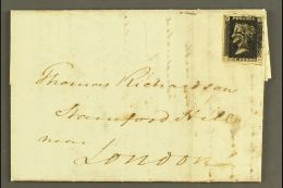 1841 (12 APR) Entire Letter From Newcastle To Stamford Hill, London Bearing 1840 1d Black, Plate 9, Lettered "C... - Ohne Zuordnung