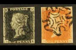 1840/41 PLATE ELEVEN MATCHED PAIR. 1840 1d Black 'RE' & 1841 1d Red- Brown 'RE' Both From The Scarce Plate 11... - Unclassified