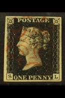 1840 1d Intense Black 'SL', Plate 6, SG 1, Very Fine Used With 4 Large Margins And Red Maltese Cross Cancellation.... - Non Classificati