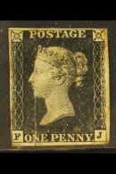 1840 1d Black, (F - J),  Plate 6, SG 2, Mint With Large Part Original Gum. 4 Margins, Hinge Thin, Vertical Crease... - Sin Clasificación