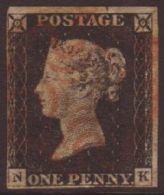 1840 1d Black Plate 2, Lettered  'NK', With Four Close To Large Margins And Red Maltese Cross Cancel, A Thin... - Ohne Zuordnung