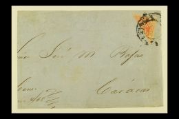 1866 1r Vermilion BISECTED Diagonally And Tied To Large Part Cover Front To Caracas (SG 26a, £350 On Cover)... - Venezuela
