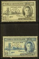 1946 Victory Set Complete, Perforated "Specimen", SG 206s/7s, Fine Mint. (2 Stamps) For More Images, Please Visit... - Turks & Caicos (I. Turques Et Caïques)