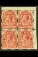 1913-21 2s Red On Greenish White, SG 138a, Superb Never Hinged Mint Corner BLOCK Of 4. Very Fresh &... - Turcas Y Caicos
