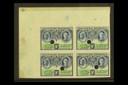 1940 1s Blue And Green BSAC Golden Jubilee (SG 60) IMPERFORATE PROOF CORNER BLOCK OF FOUR Each With Punch Hole On... - Zuid-Rhodesië (...-1964)