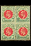 NATAL 1904-8 1s Carmine & Pale Blue, Wmk Mult Crown CA, In A BLOCK OF FOUR, SG 155, Very Slightly Toned Gum... - Zonder Classificatie