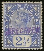 NATAL 1891 2½d Bright Blue, Overprinted "Specimen", SG 113s, Fine Mint. For More Images, Please Visit... - Zonder Classificatie