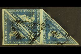 CAPE OF GOOD HOPE 1853 4d Deep Blue, SG 4, Used STRIP OF THREE With Chiefly Large Margins, Just Touching At One... - Unclassified