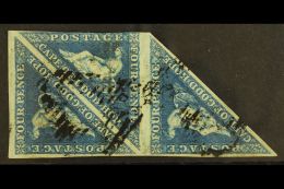 CAPE OF GOOD HOPE 1853 4d Deep Blue, SG 4, Used STRIP OF THREE With Chiefly Large Margins, Just Touching At One... - Sin Clasificación