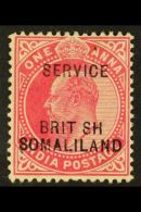 OFFICIAL 1903 1a Carmine With "BRIT  SH" ERROR, SG O7a, Very Fine Mint. For More Images, Please Visit... - Somaliland (Herrschaft ...-1959)