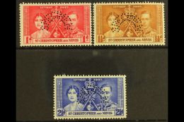1937 Coronation Set Complete Perforated "Specimen", SG 65s/7s, Very Fine Mint. (3 Stamps) For More Images, Please... - St.Kitts Und Nevis ( 1983-...)