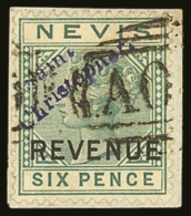 REVENUE STAMPS USED FOR POSTAGE 1883 6d Green Ovptd In Violet, SG R2, Superb Used On Piece. For More Images,... - St.Christopher, Nevis En Anguilla (...-1980)