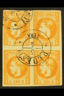 1868-70 2b Orange (Michel 17, SG 71), Fine Used BLOCK Of 4 Cancelled By Two "Ploesti" Cds's, All Stamps With Four... - Andere & Zonder Classificatie