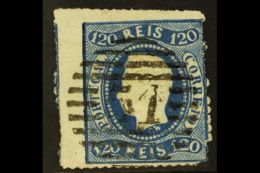 MADEIRA 1868 Portugal 120r Blue "Luis" Curved Label "Perce-en-croix" 13½ Experimental Perforation, Used... - Autres & Non Classés