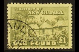 1925 £1 Dull Olive Green, Native Village, SG 136, Superb, Well Centered Used. For More Images, Please Visit... - Papua Nuova Guinea