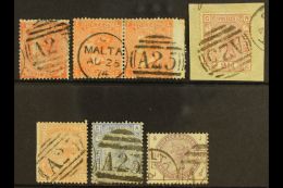 GB USED IN MALTA GB QV Stamps With "A25" Duplex Cancels Comprising 1862 4d (SG Z48), 1865-73 4d Pair (Z49),... - Malte (...-1964)