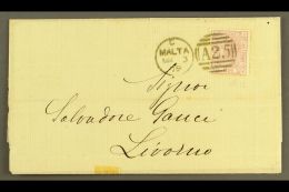 1879 COVER TO LIVORNO Bearing Great Britain 2½d Rosy-mauve, Plate 13, Tied By "MALTA / A25" Duplex Cancel,... - Malta (...-1964)