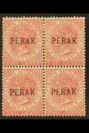 PERAK 1884-91 2c Pale Rose, SG Type 17 "PERAK" Ovpt, SG 20, Block Of Four, Top Pair Very Fine Mint , Lower Pair... - Sonstige & Ohne Zuordnung