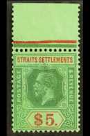 1921-33 $5 Green & Red On Green, SG 240a, Very Fine Mint Marginal Example, Fresh. For More Images, Please... - Straits Settlements